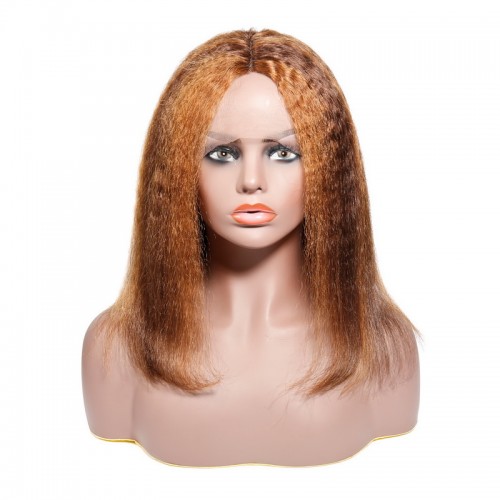 #4/27 Highlight Color Kinky Straight T Part BOB Wig | Human Hair Wig | Lace Front
